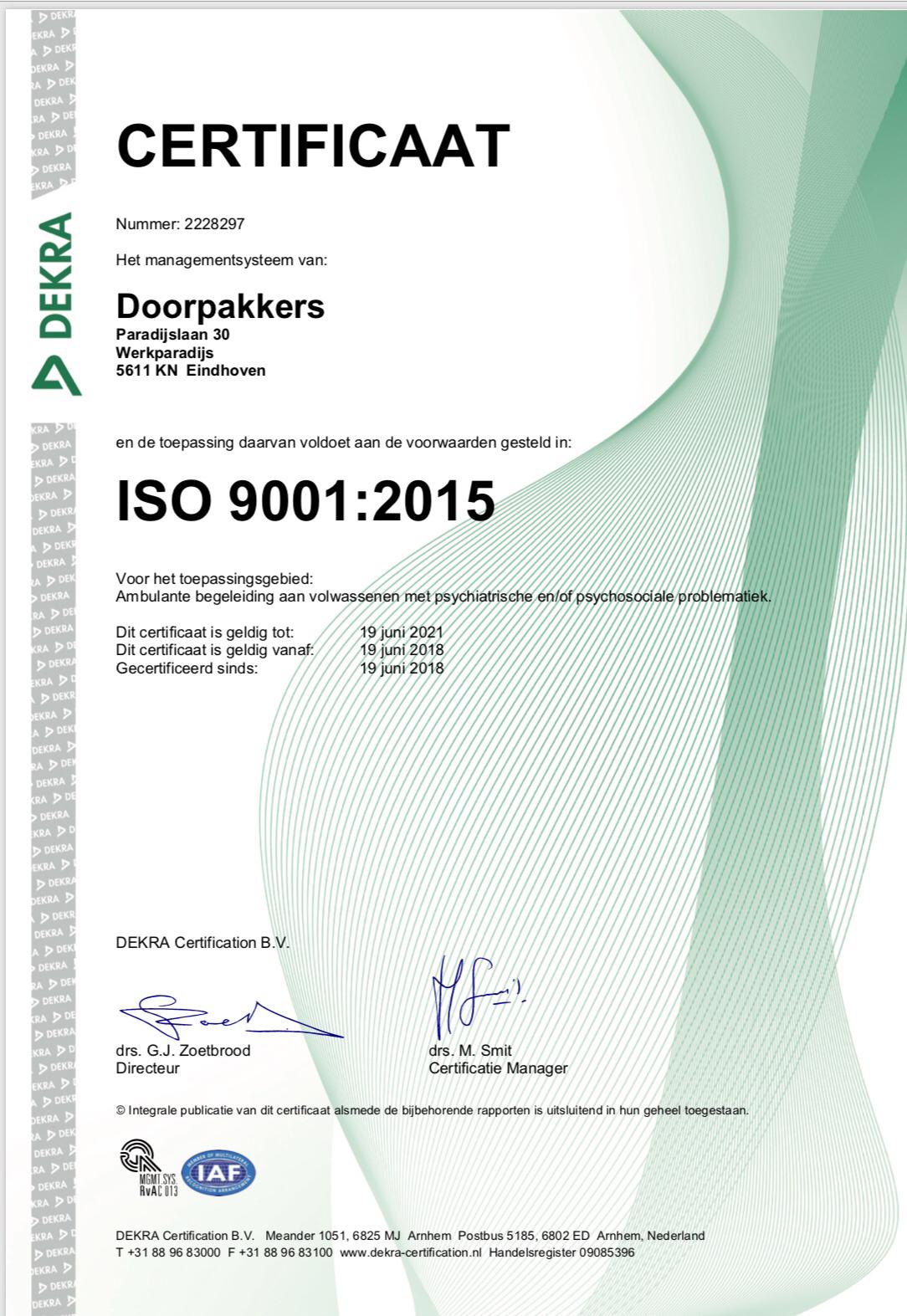 ISO 9001:2015 Certificaat