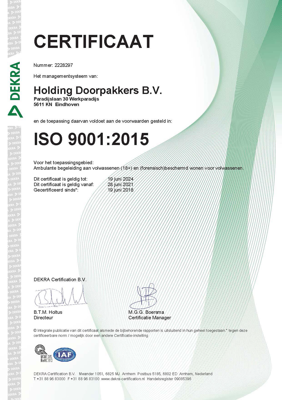 ISO 9001:2015 Dekra Certificatie